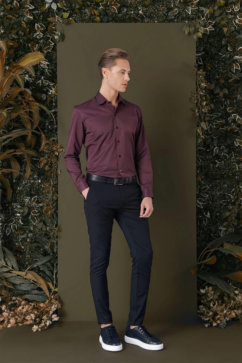 GK 709 Slim Fit Mürdüm Klasik Gömlek