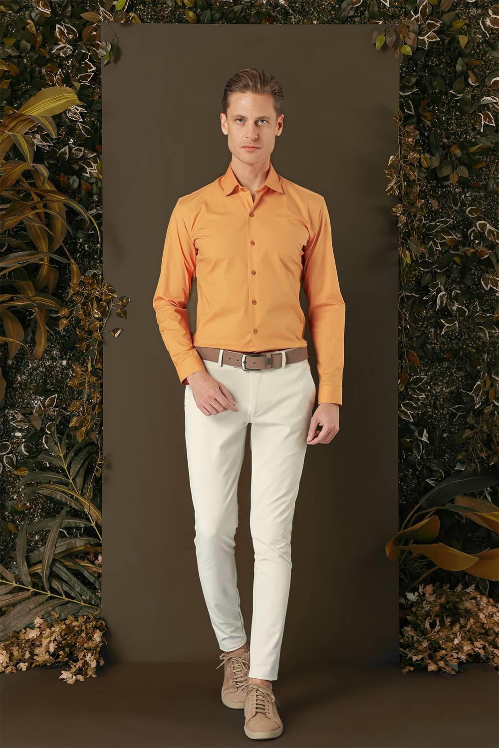 GK 709 Slim Fit Oranj Klasik Gömlek
