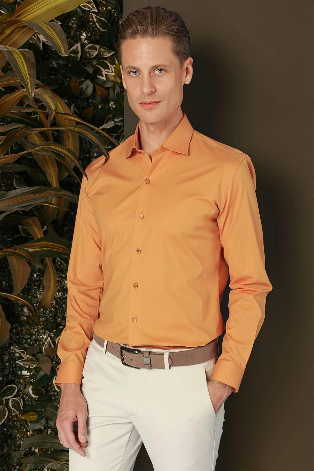 GK 709 Slim Fit Oranj Klasik Gömlek