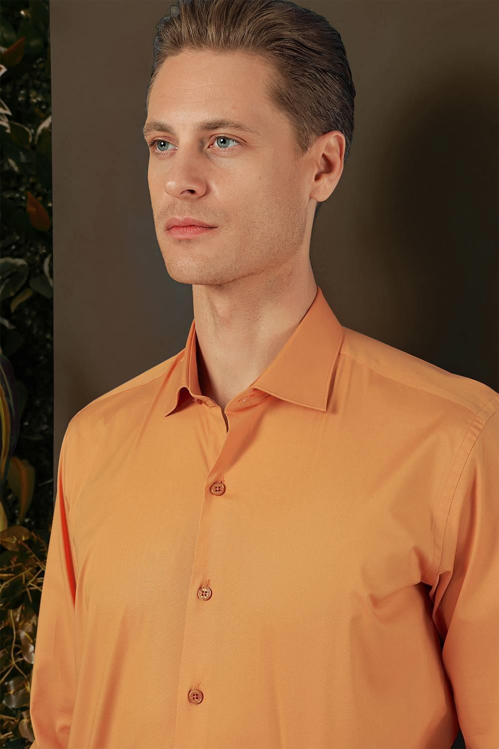 GK 709 Slim Fit Oranj Klasik Gömlek