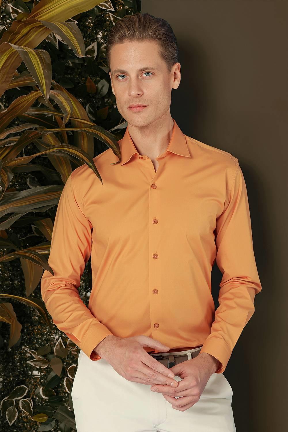 GK 709 Slim Fit Oranj Klasik Gömlek