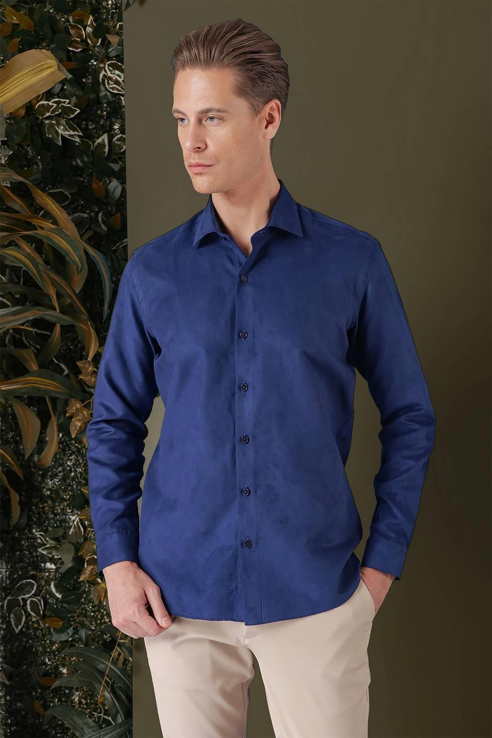 GK 709 Slim Fit Saks Klasik Gömlek