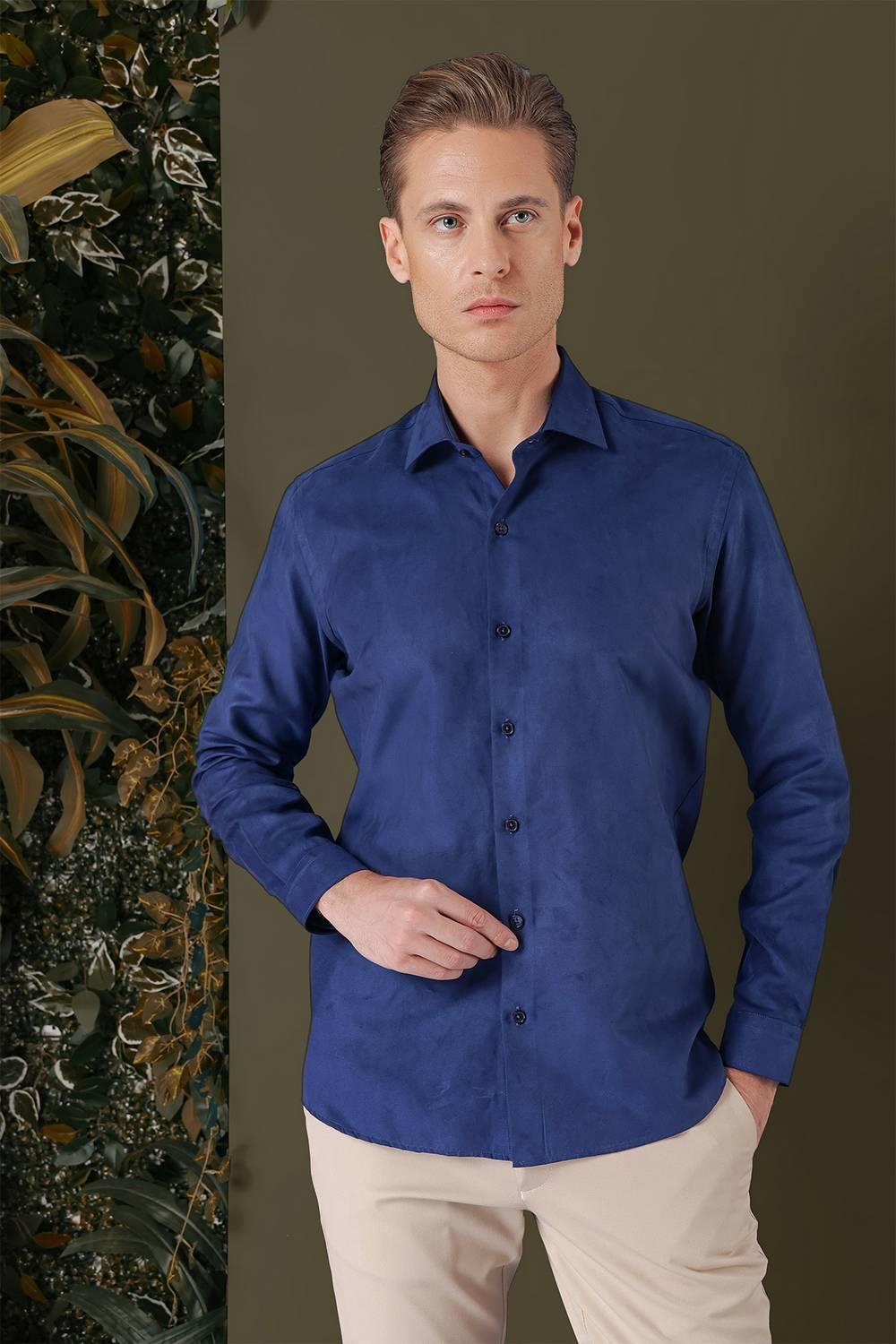 GK 709 Slim Fit Saks Klasik Gömlek