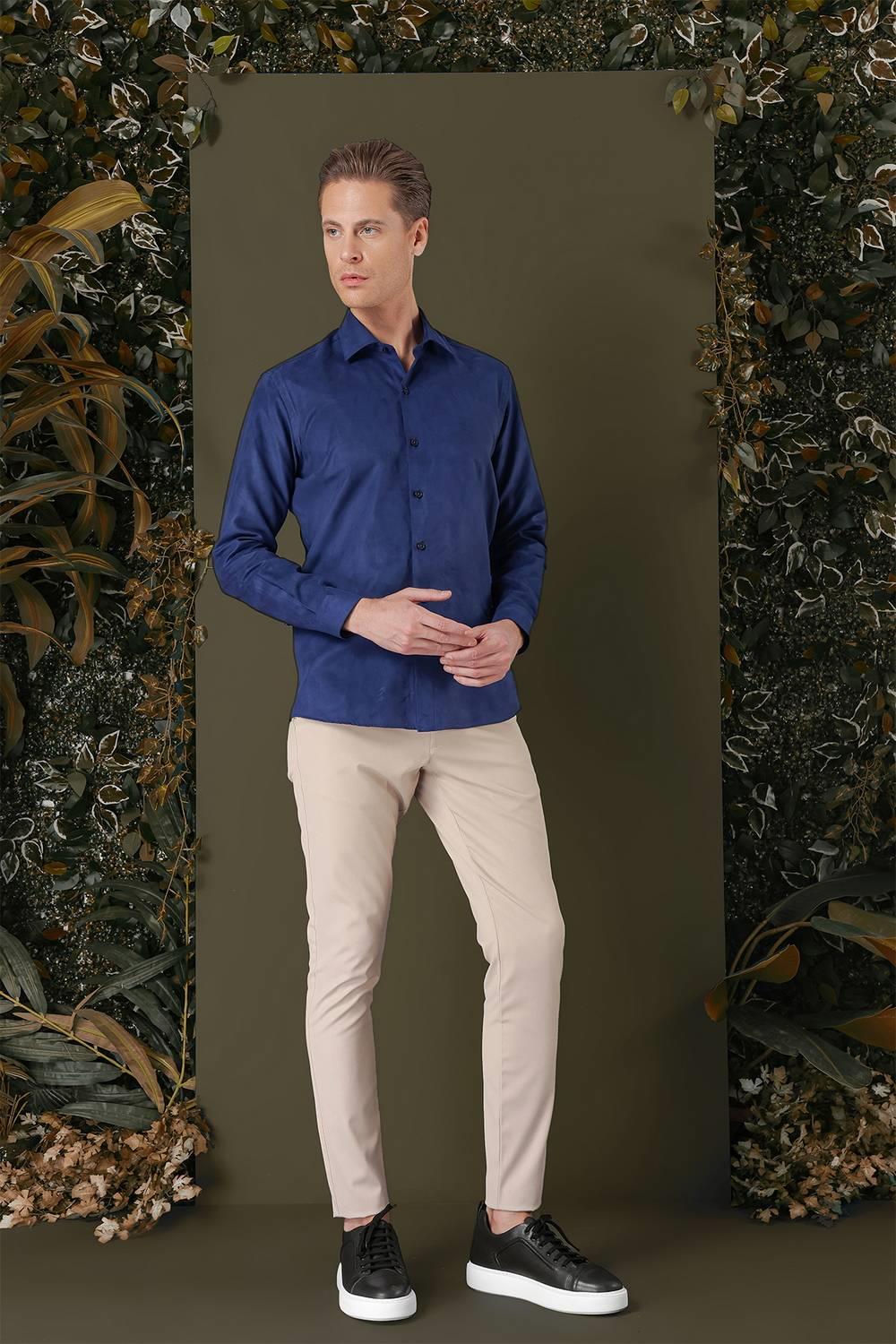 GK 709 Slim Fit Saks Klasik Gömlek