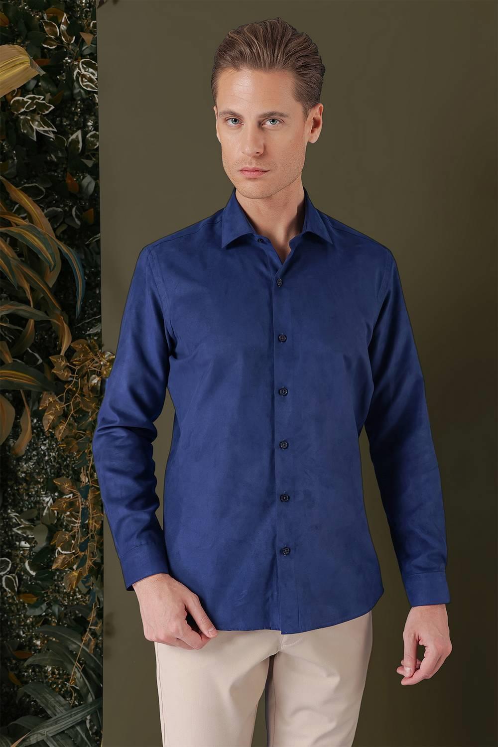 GK 709 Slim Fit Saks Klasik Gömlek