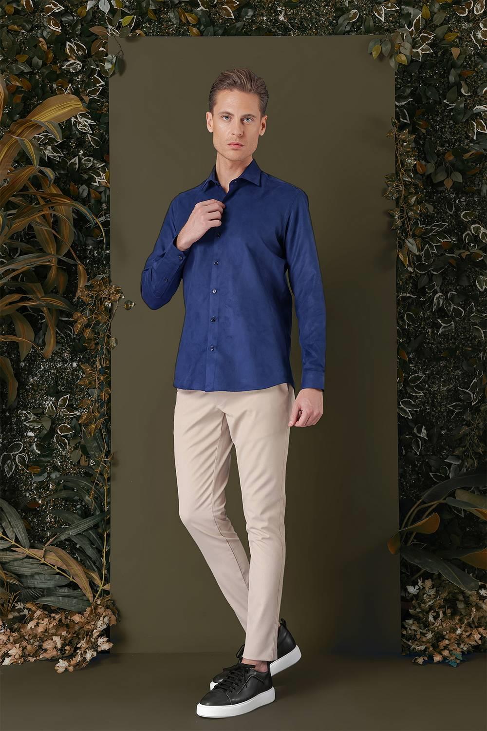 GK 709 Slim Fit Saks Klasik Gömlek