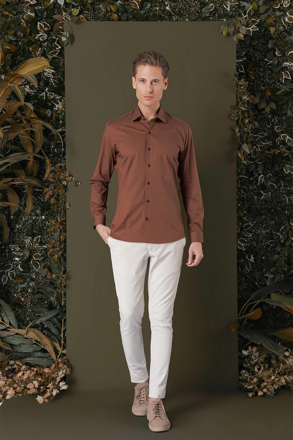 GK 709 Slim Fit Taba Klasik Gömlek