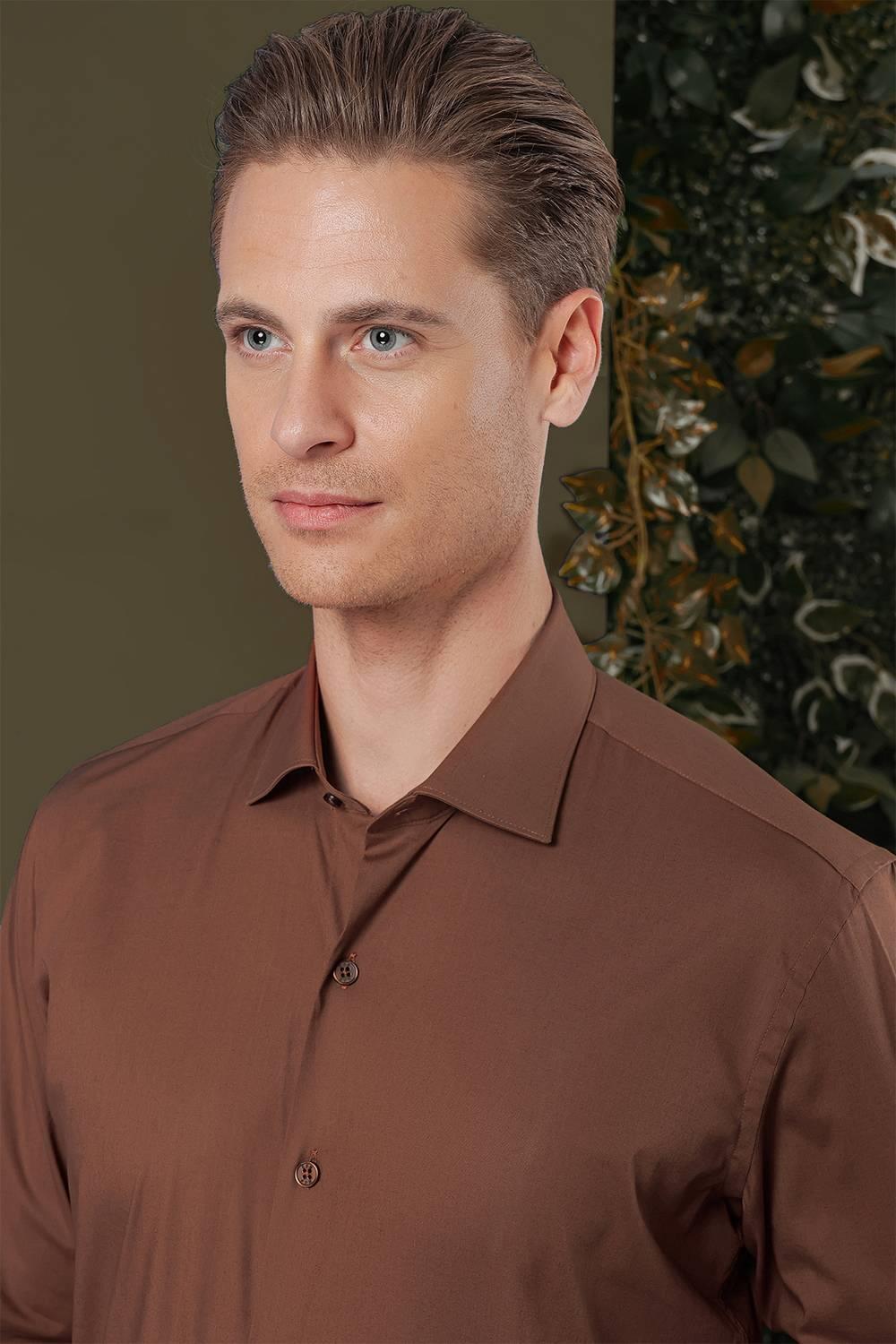 GK 709 Slim Fit Taba Klasik Gömlek