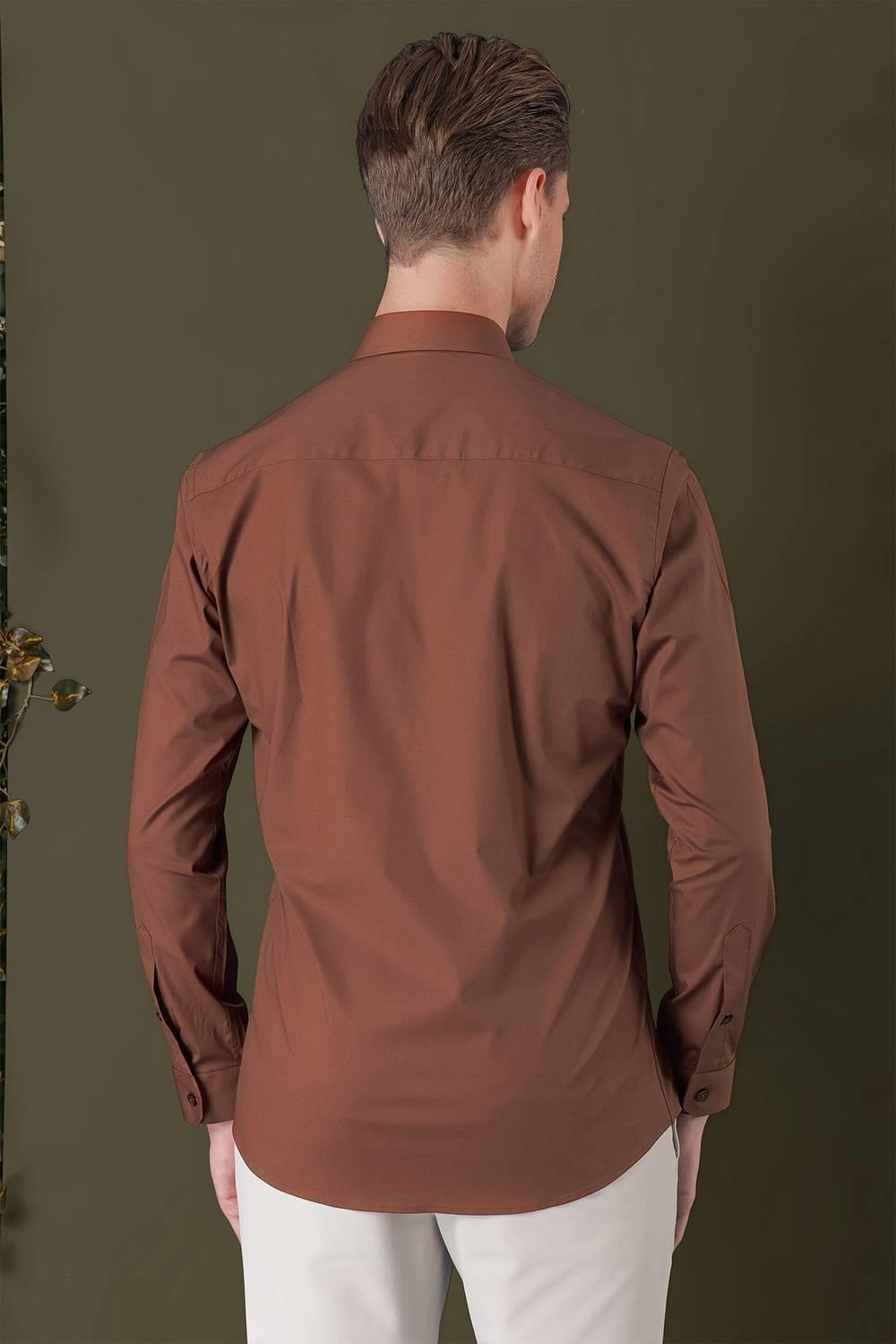 GK 709 Slim Fit Taba Klasik Gömlek