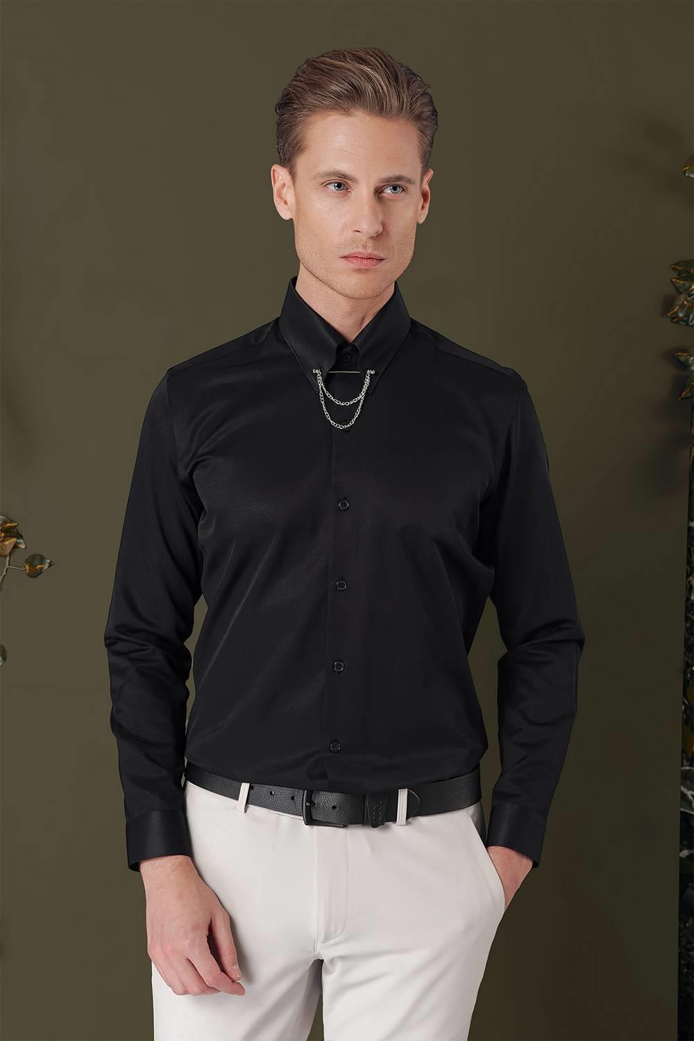 GK 710 Slim Fit Siyah Klasik Gömlek