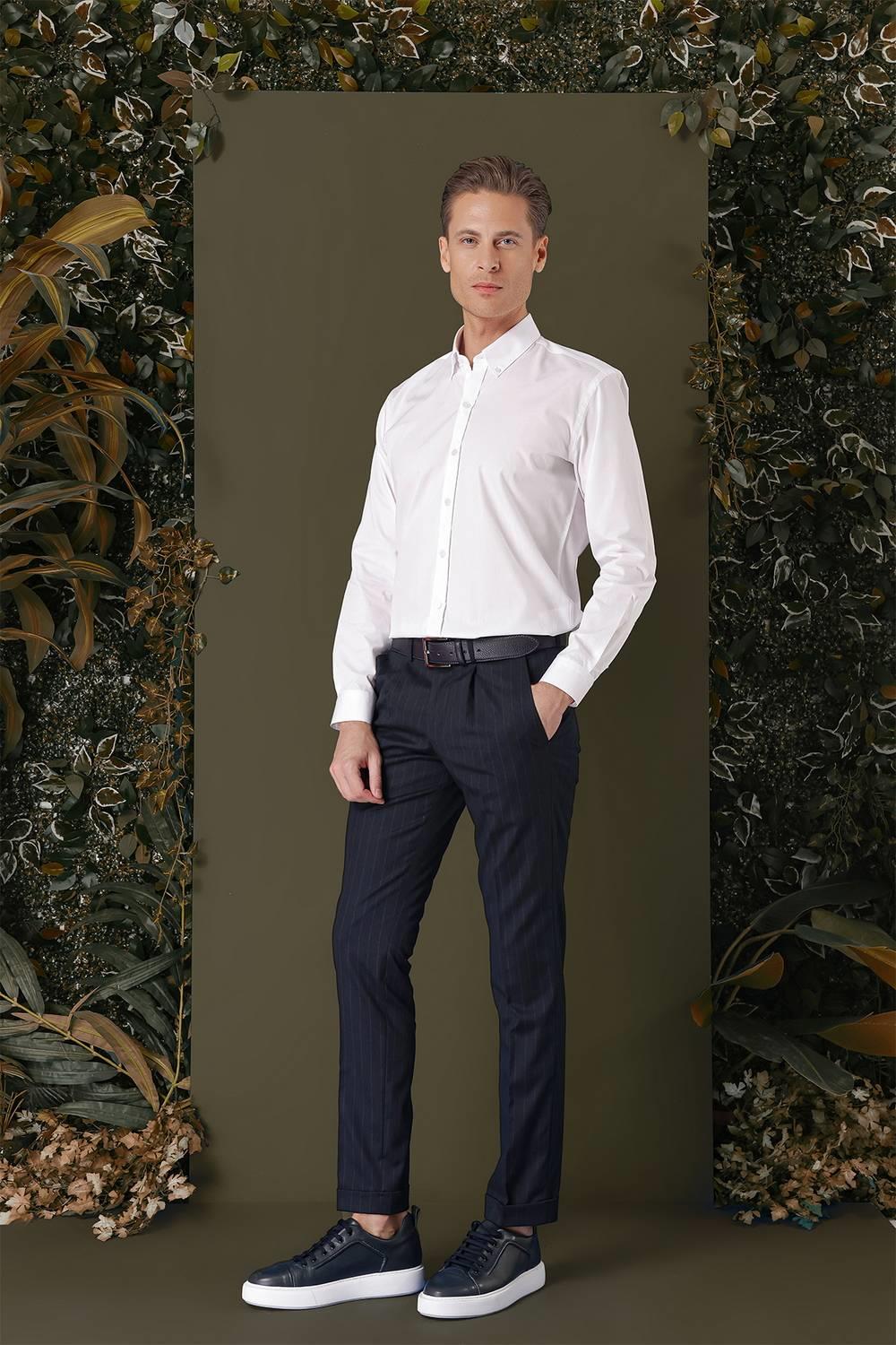 GK 711 Slim Fit Beyaz Klasik Gömlek