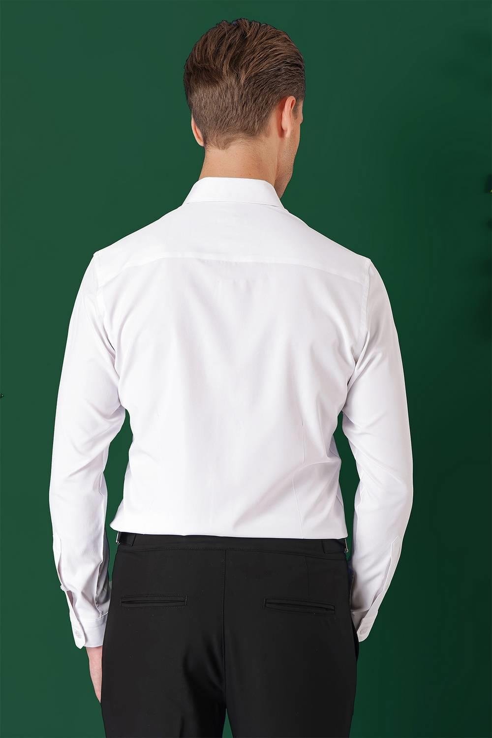 Gk 714 Slim Fit Düğmeli Yaka Pamuklu Klasik Beyaz Gömlek
