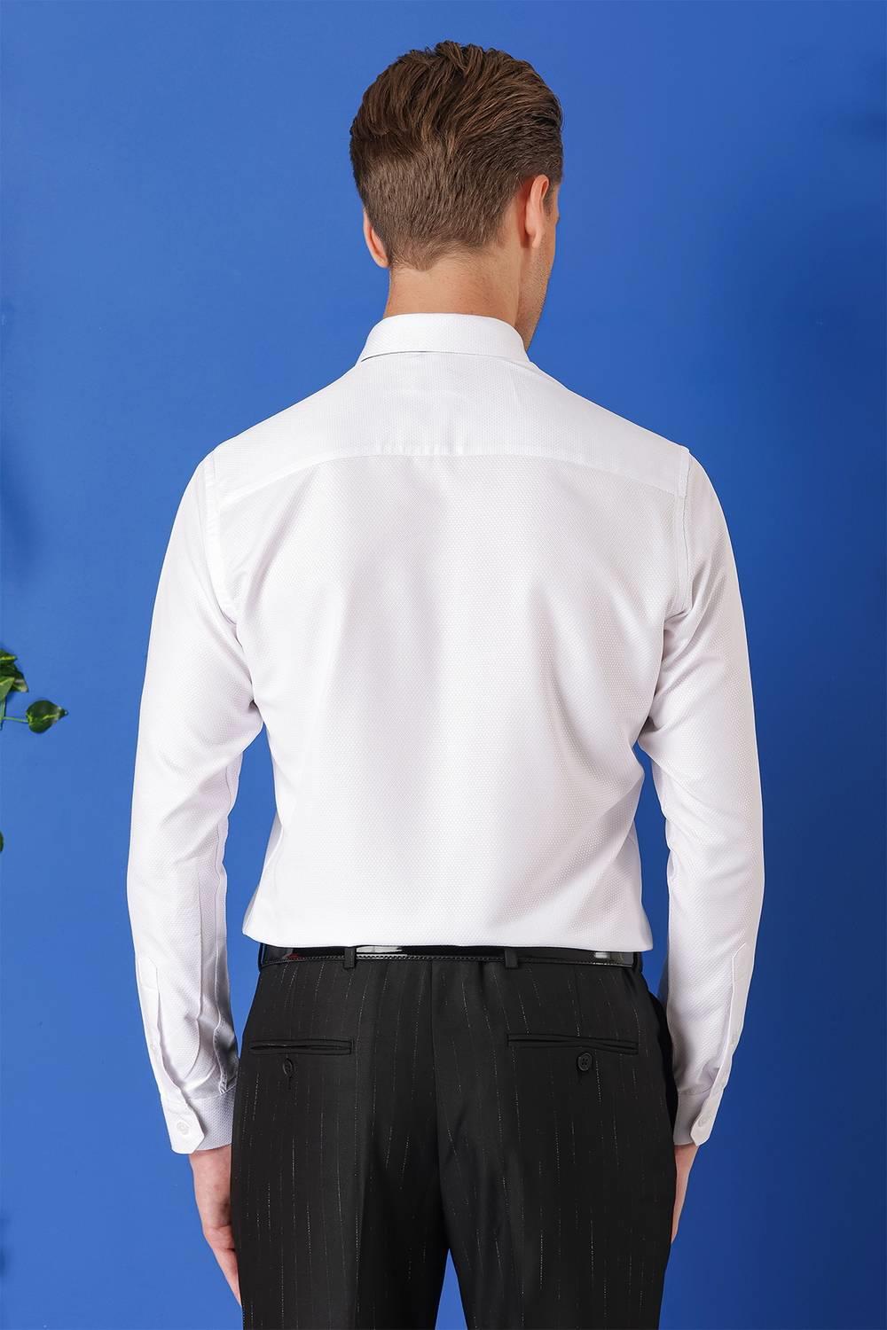 Gk 719 Slim Fit Dokulu Pamuklu Klasik Beyaz Gömlek
