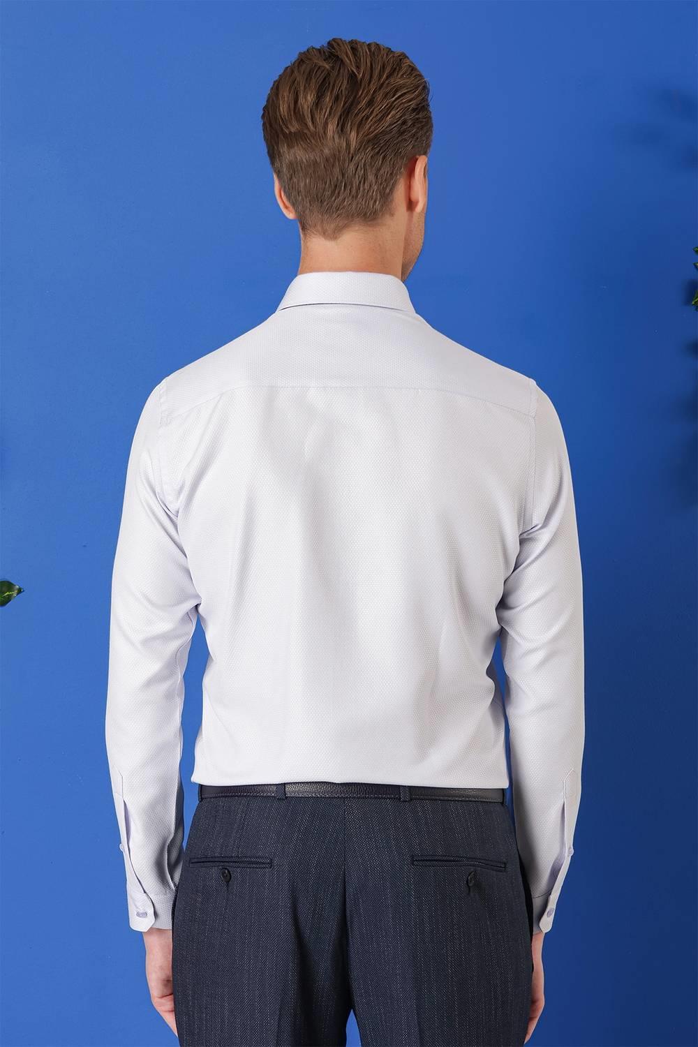 Gk 719 Slim Fit Dokulu Pamuklu Klasik Mavi Gömlek