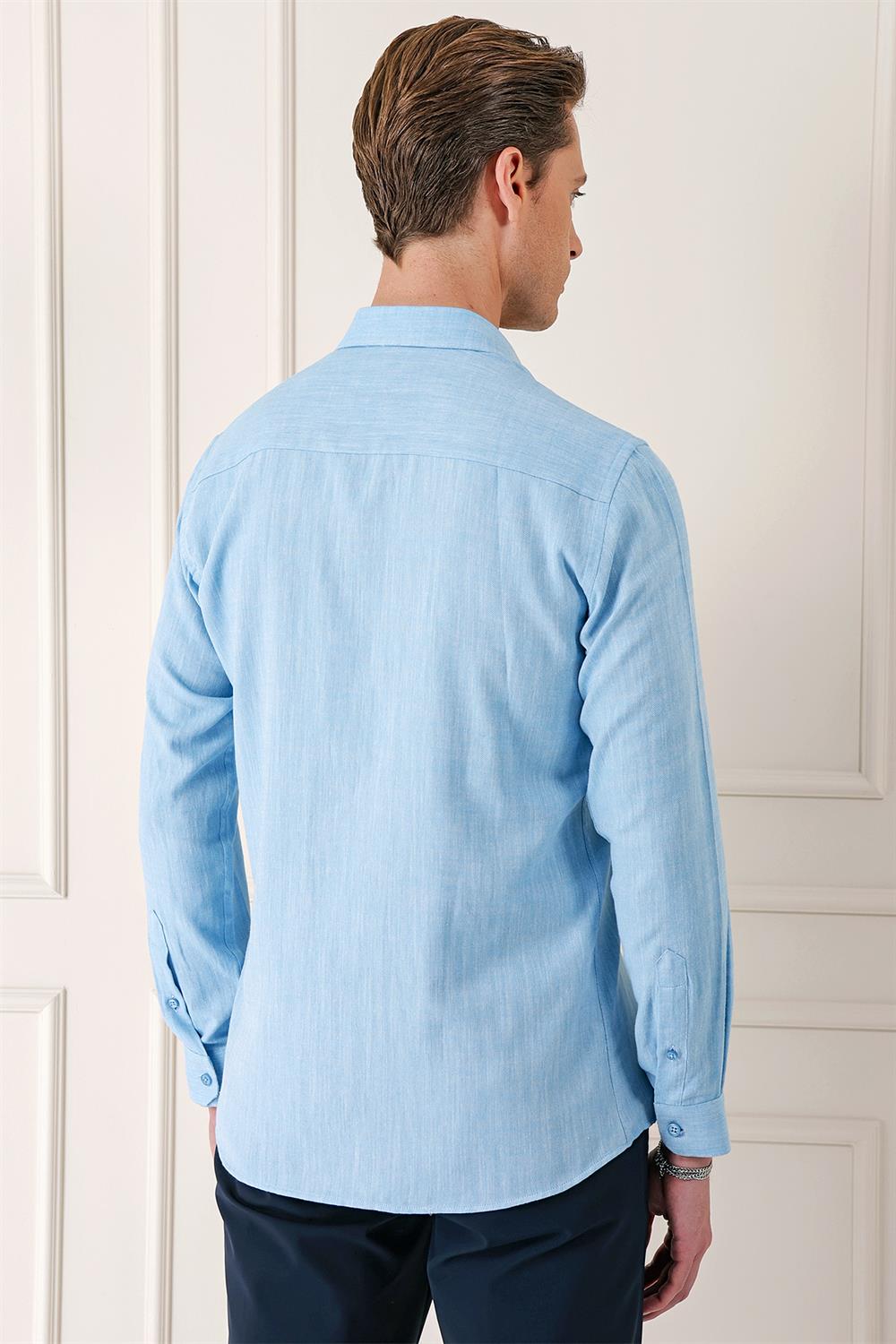 Gk 722 Comfort Fit Balıksırtı Dokuma %100 Pamuk Klasik Turkuaz Gömlek