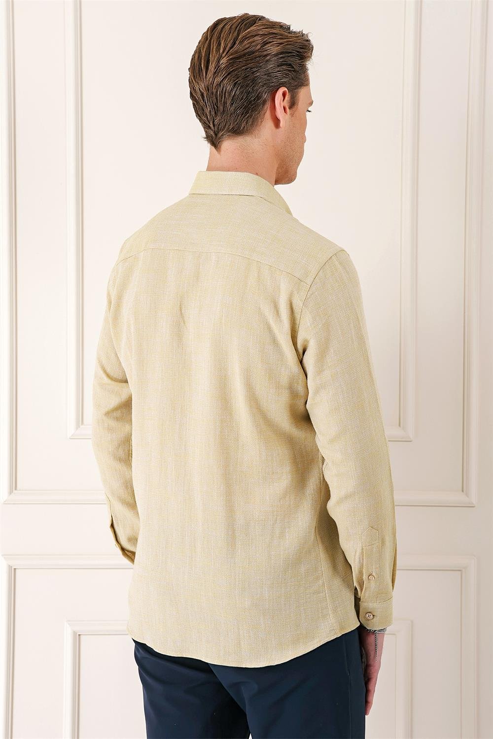 Gk 723 Slim Fit Düğmeli Yaka %100 Pamuk Klasik Limon Gömlek