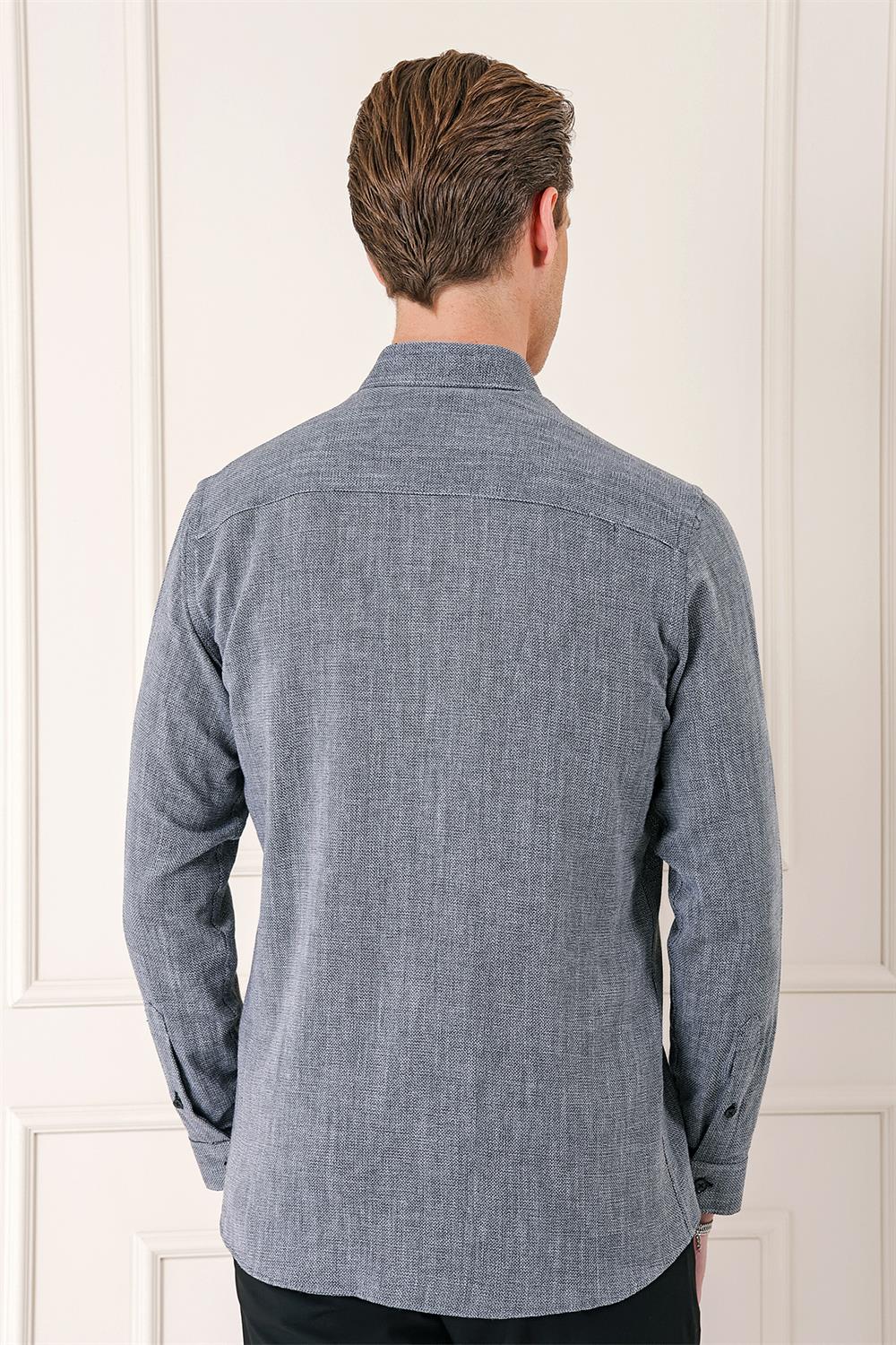 Gk 723 Slim Fit Düğmeli Yaka %100 Pamuk Klasik Siyah Gömlek