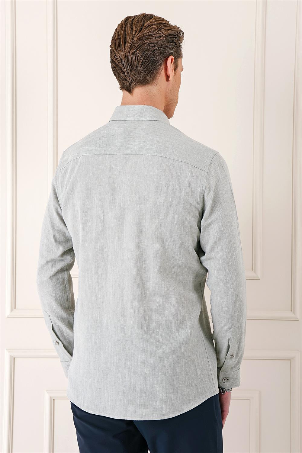 Gk 723 Slim Fit Düğmeli Yaka %100 Pamuk Klasik Çağla Gömlek