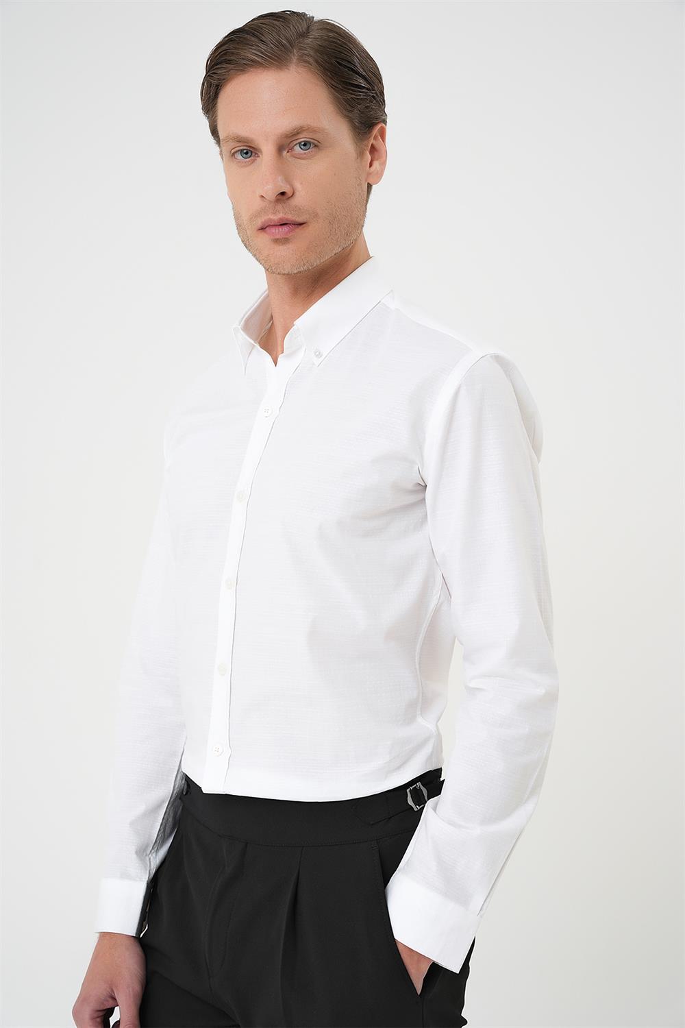 GK 726 Slim Fit Beyaz Klasik Gömlek