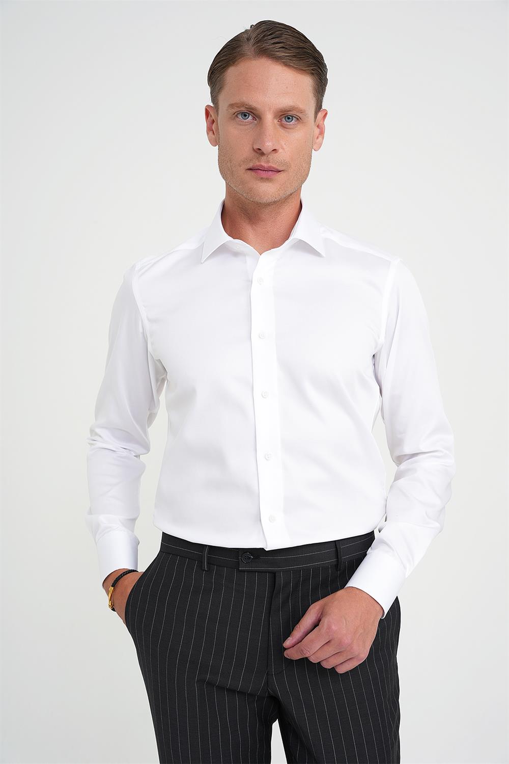 GK 734 Slim Fit Beyaz Klasik Gömlek