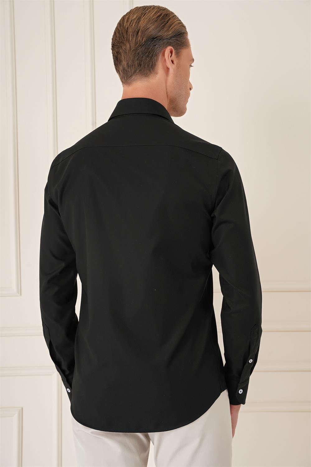 Gk 735 Slim Fit %100 Pamuk Non Iron Kumaş Klasik Siyah Gömlek 