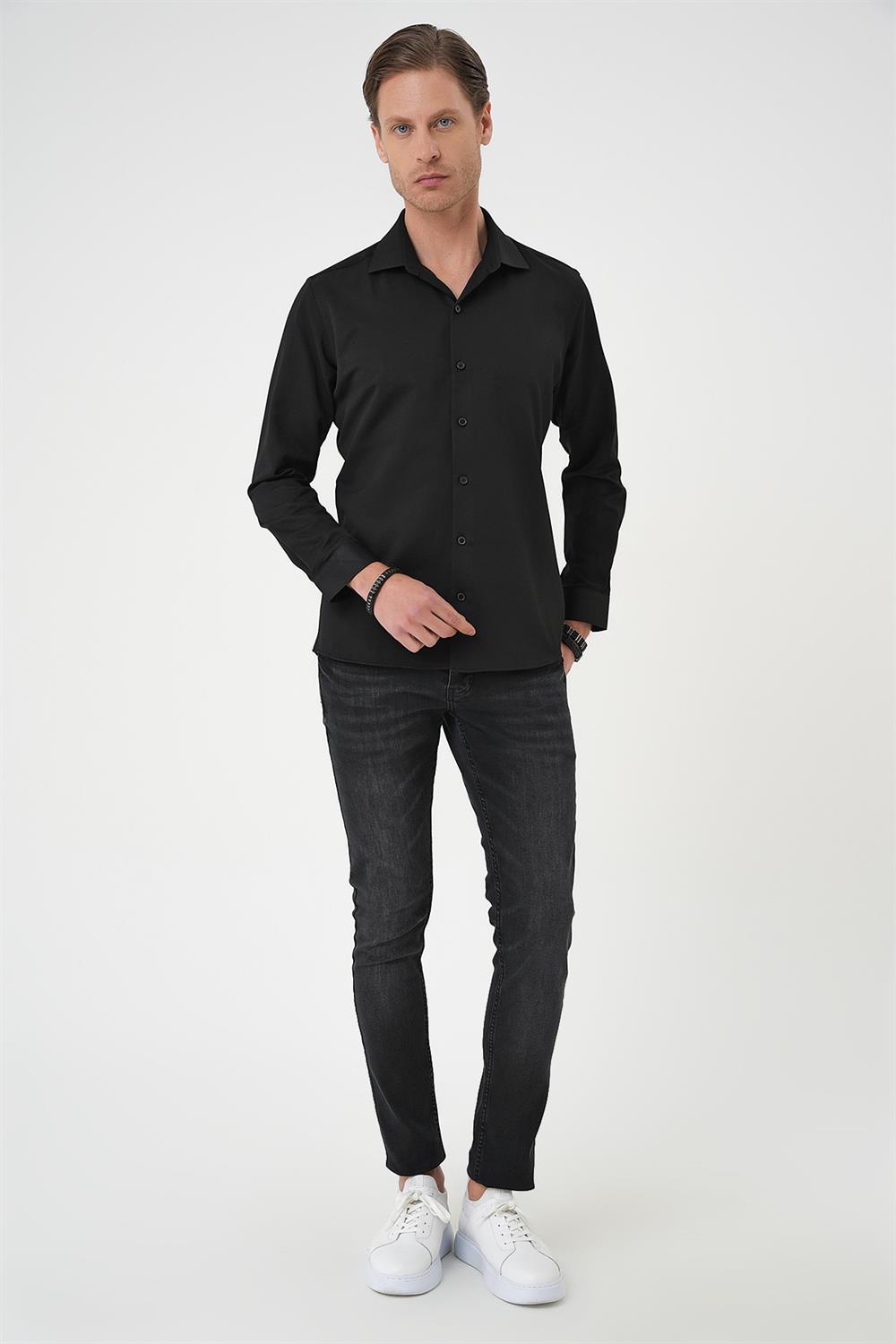GK 740 Slim Fit Siyah Klasik Gömlek
