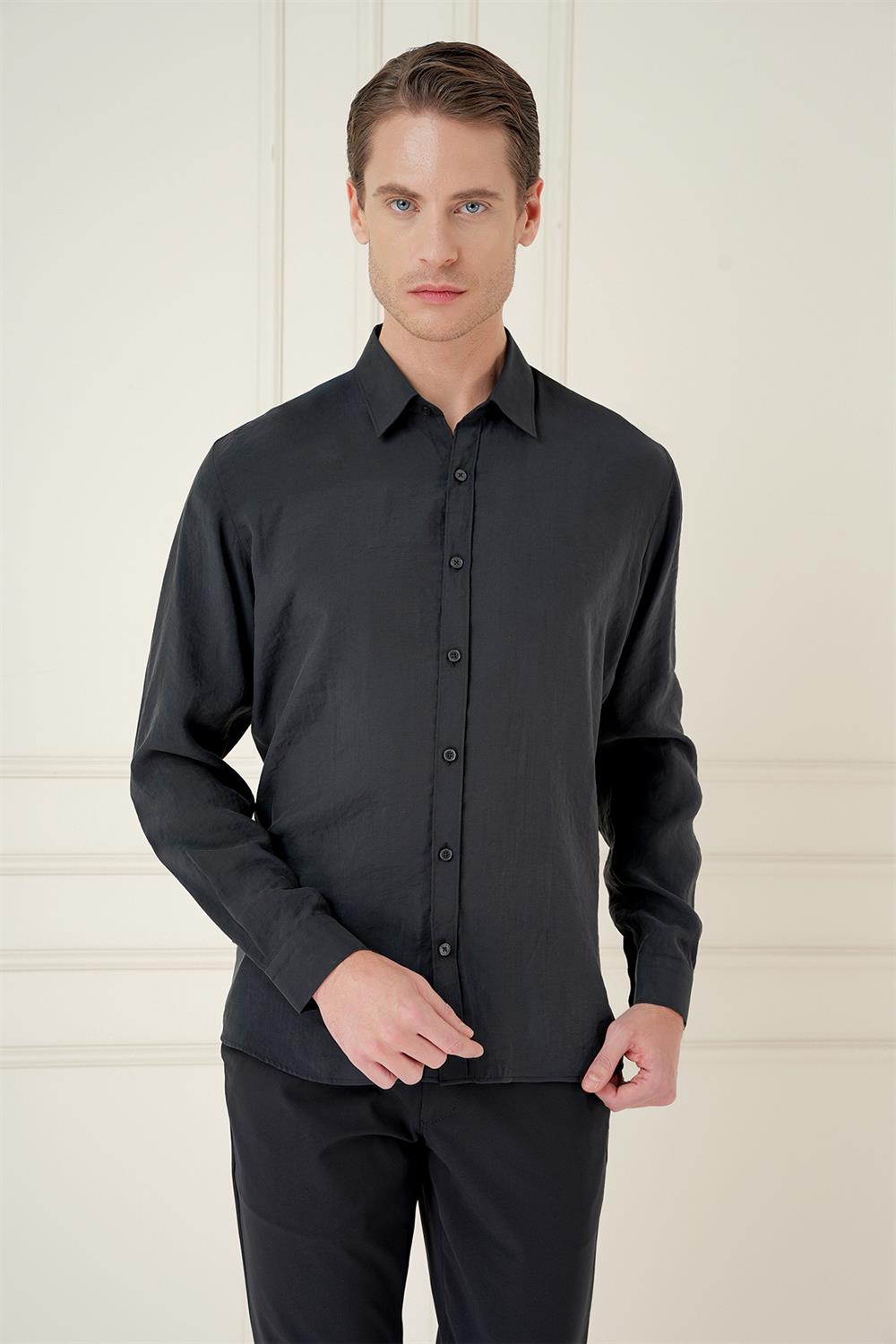 GK 743 Slim Fit Siyah Klasik Gömlek