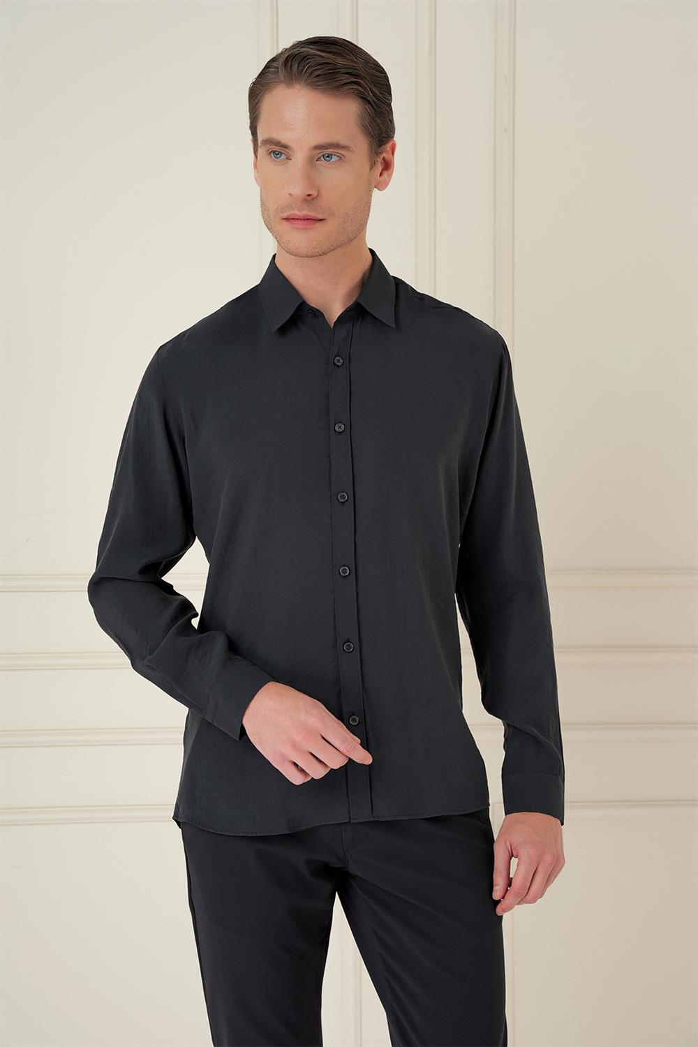 GK 743 Slim Fit Siyah Klasik Gömlek