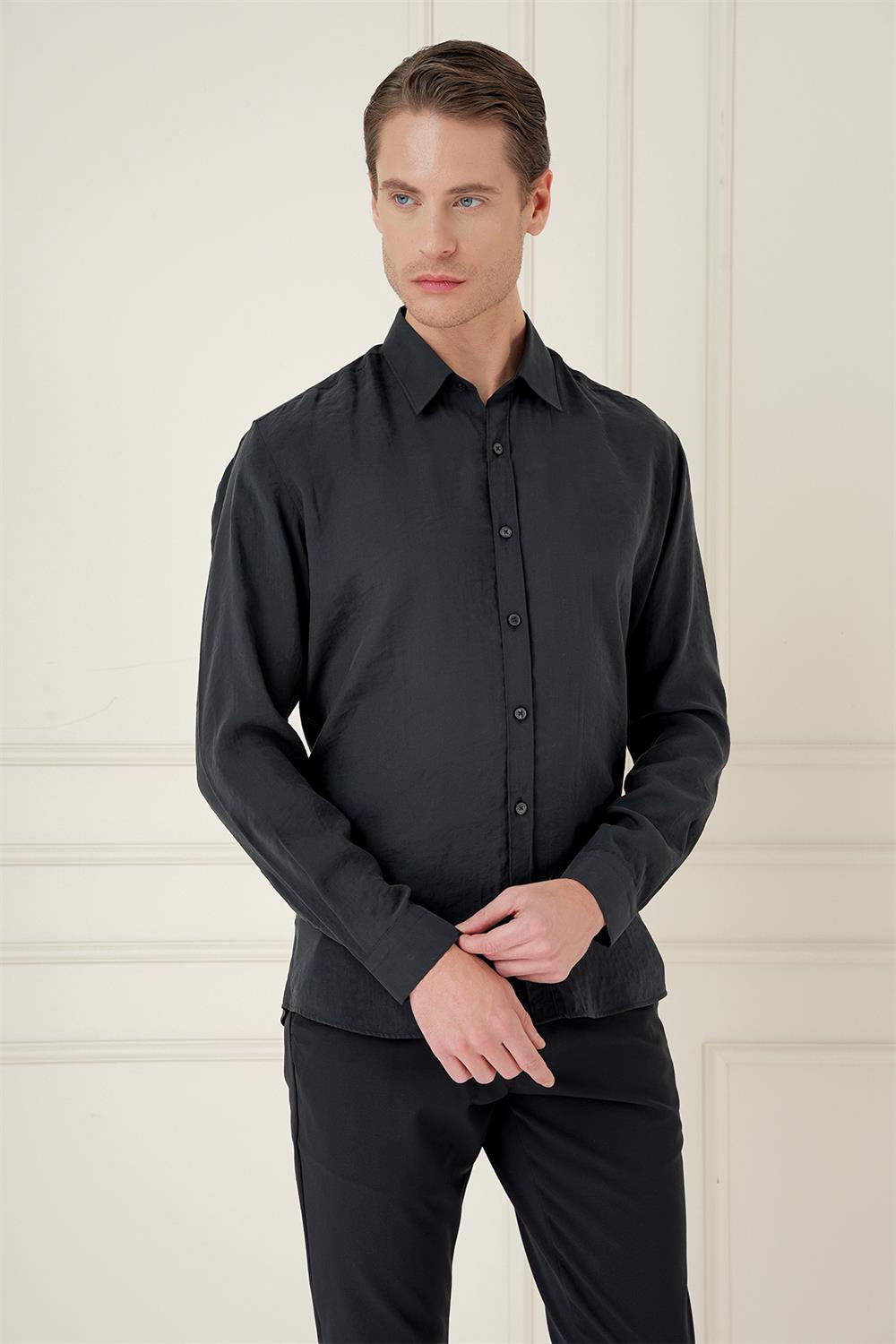GK 743 Slim Fit Siyah Klasik Gömlek