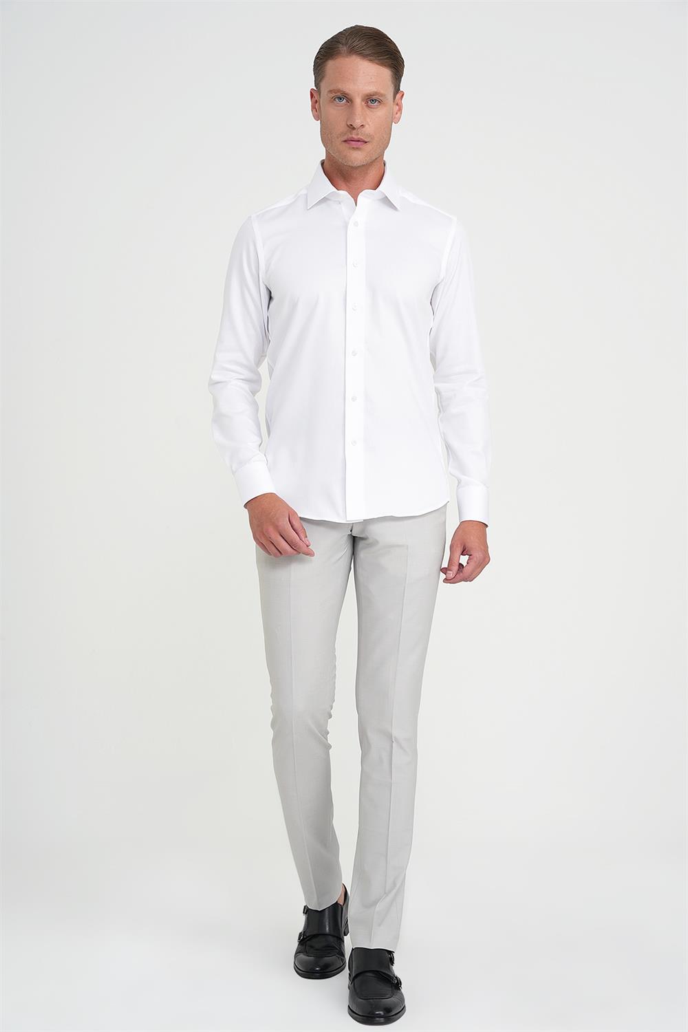 GK 744 Slim Fit Beyaz Klasik Gömlek