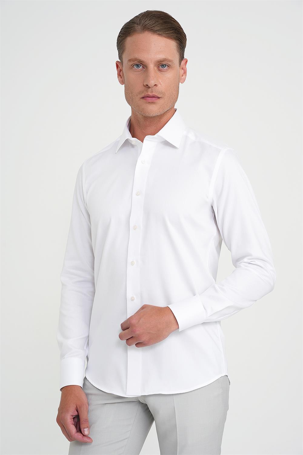 GK 744 Slim Fit Beyaz Klasik Gömlek