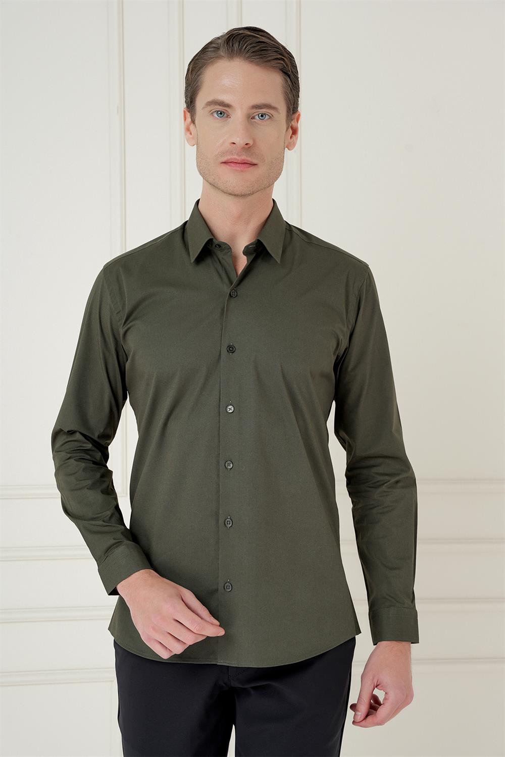 GK 745 Slim Fit Haki Klasik Gömlek