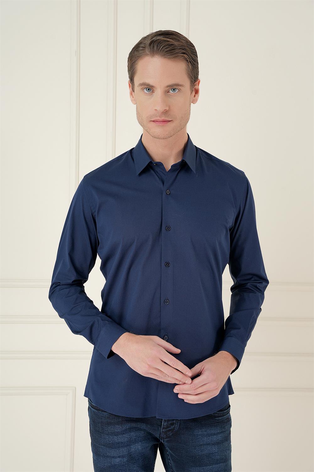 GK 745 Slim Fit Lacivert Klasik Gömlek