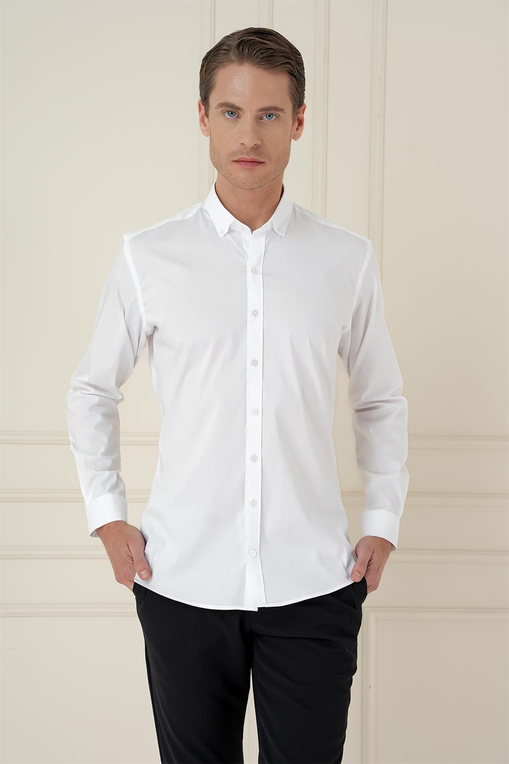 GK 746 Slim Fit Beyaz Klasik Gömlek