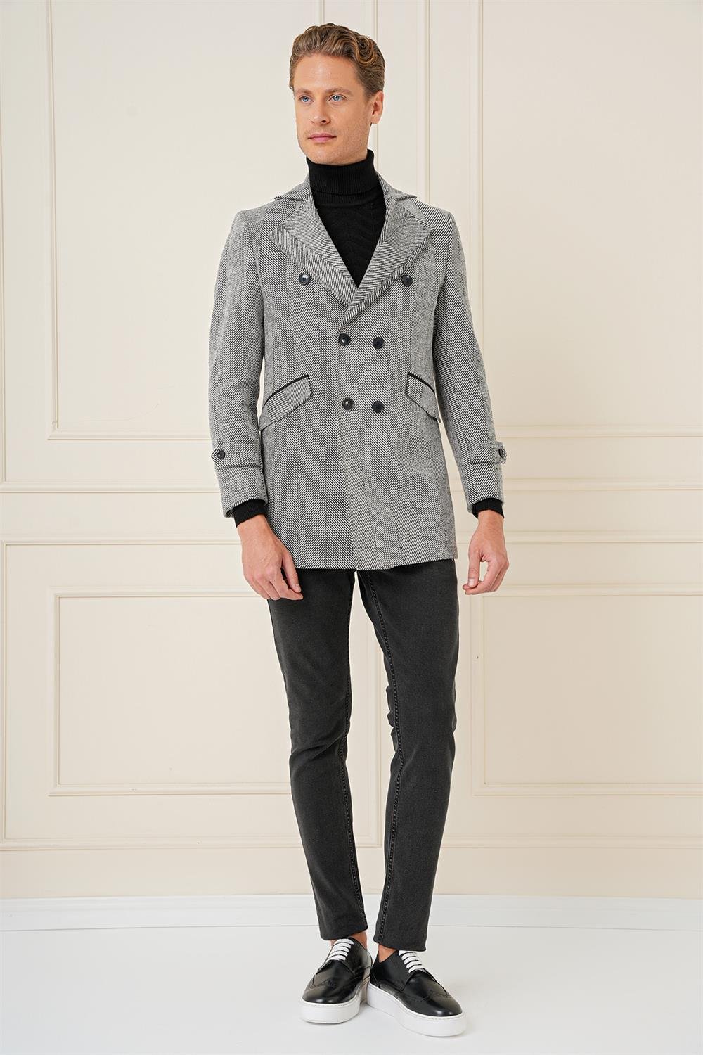 KA 082 Slim Fit Açık Gri Spor Kaban