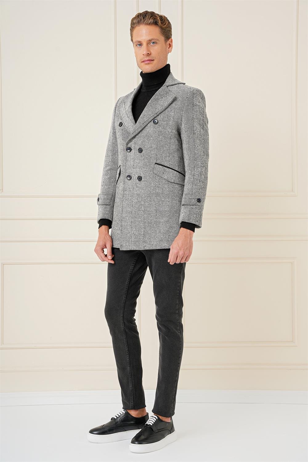 KA 082 Slim Fit Açık Gri Spor Kaban