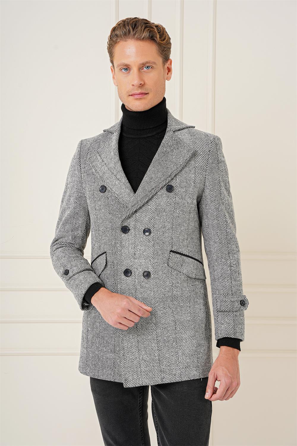 KA 082 Slim Fit Açık Gri Spor Kaban