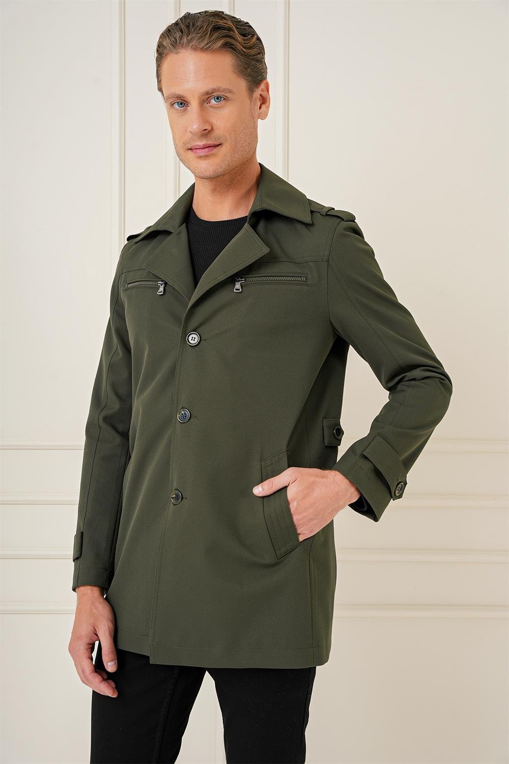 KA 086 Slim Fit Haki Spor Kaban