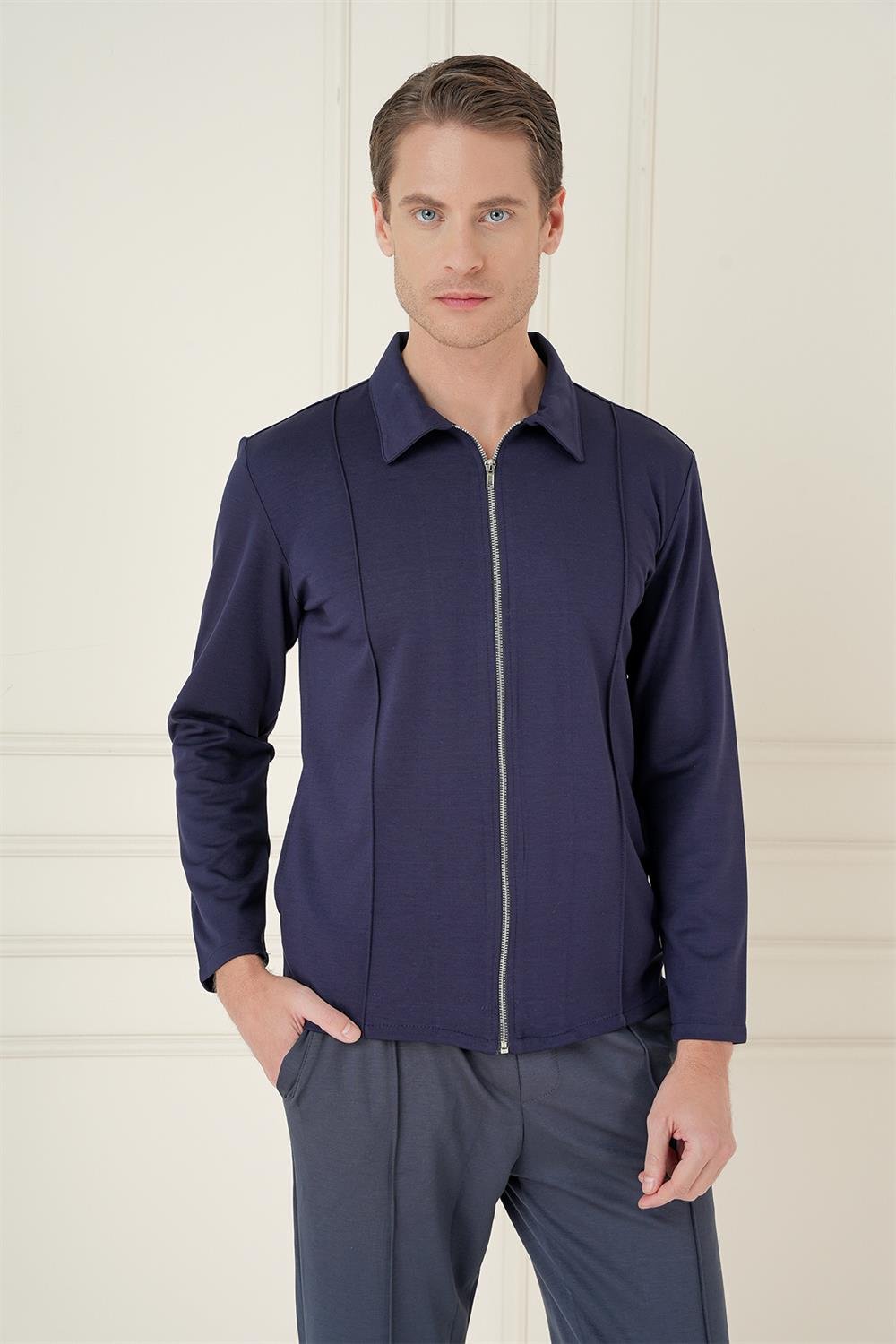 Mt 174 Slim Fit Fermuarlı Yan Cep Mevsimlik Casual Lacivert Mont
