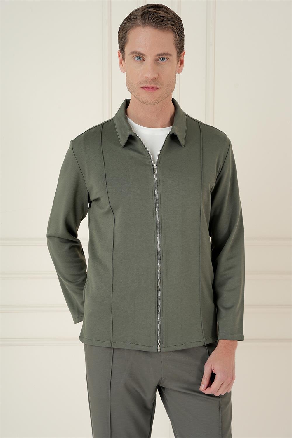 Mt 174 Slim Fit Fermuarlı Yan Cep Mevsimlik Casual Haki Mont