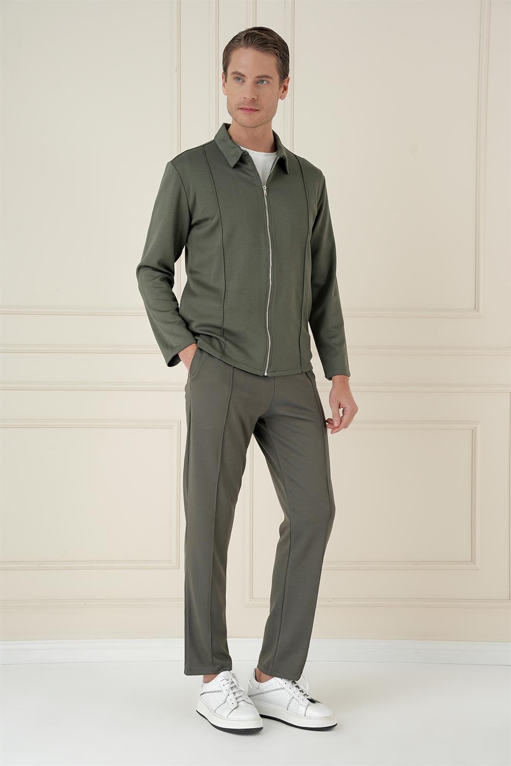 Mt 174 Slim Fit Fermuarlı Yan Cep Mevsimlik Casual Haki Mont