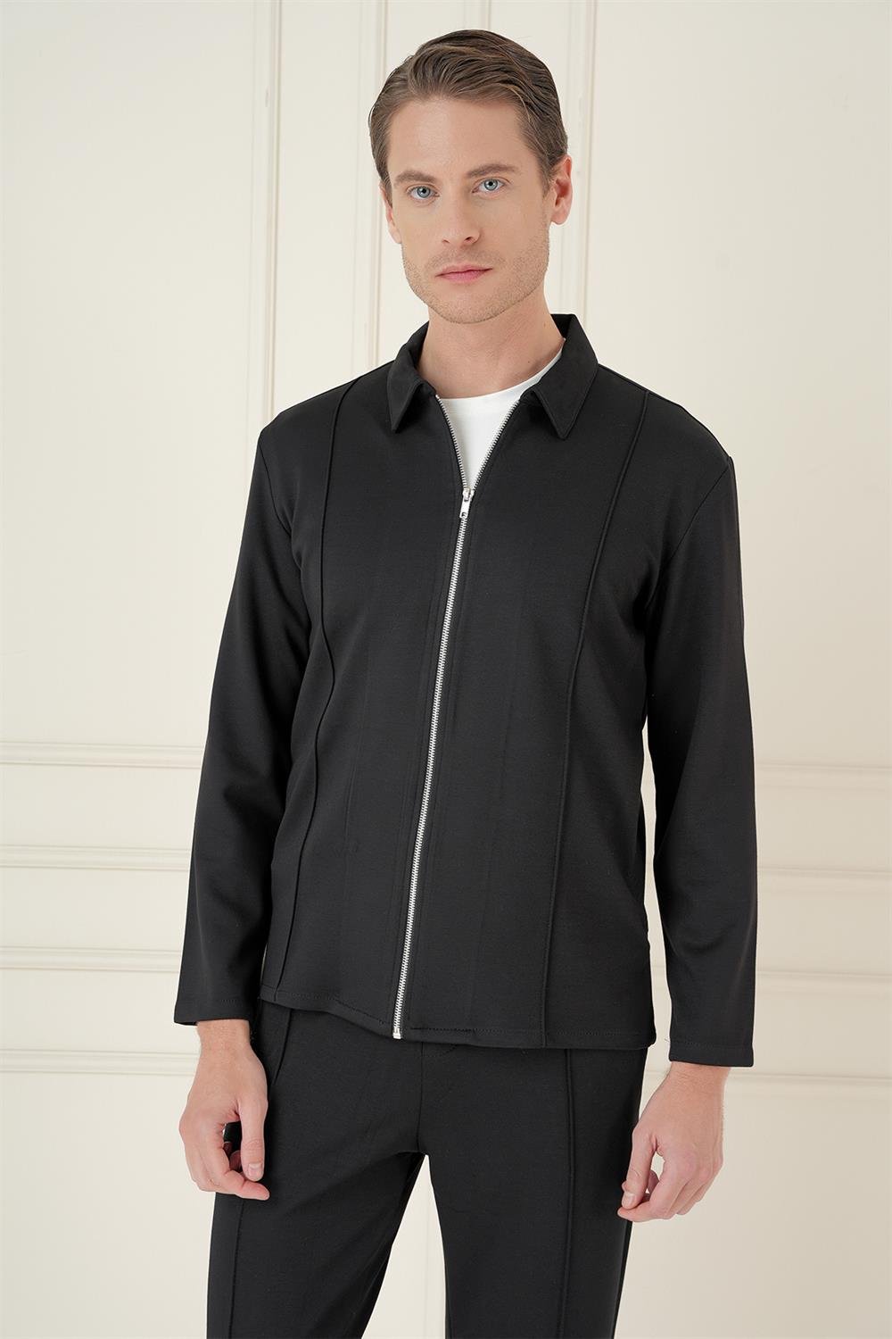 Mt 174 Slim Fit Fermuarlı Yan Cep Mevsimlik Casual Siyah Mont