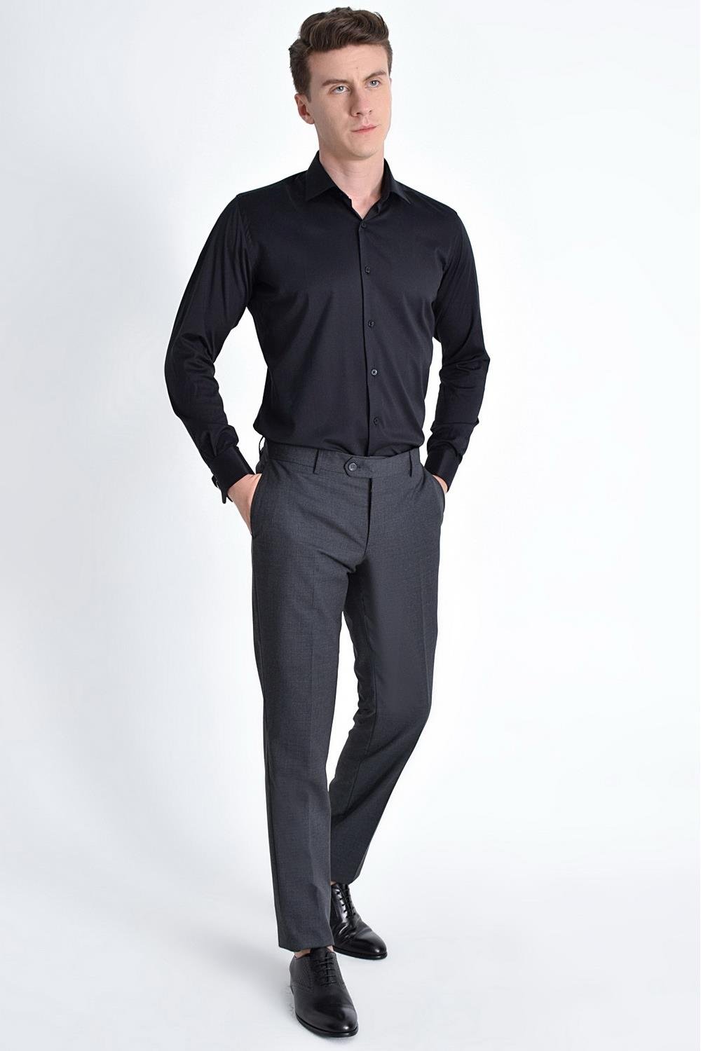 P 1016 Slim Fit Gri Klasik Pantolon