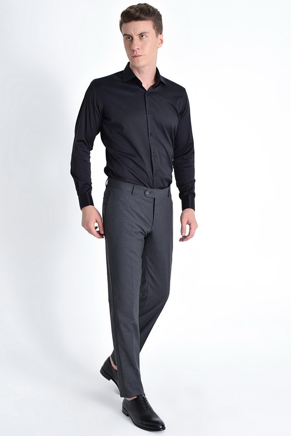 P 1016 Slim Fit Gri Klasik Pantolon