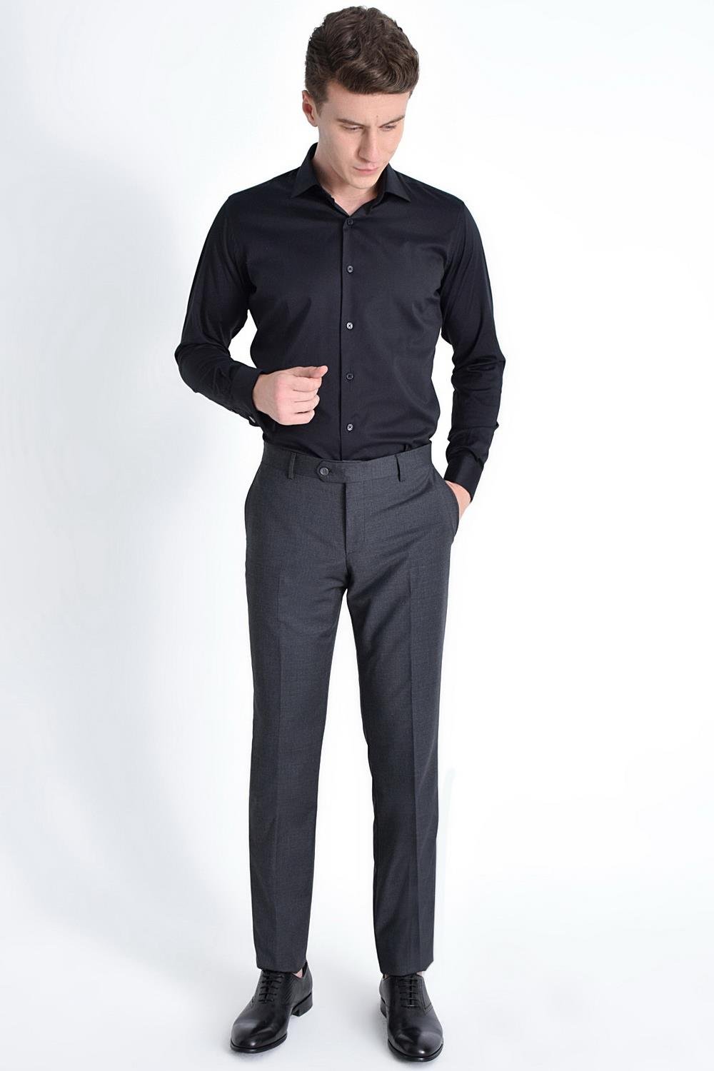 P 1016 Slim Fit Gri Klasik Pantolon