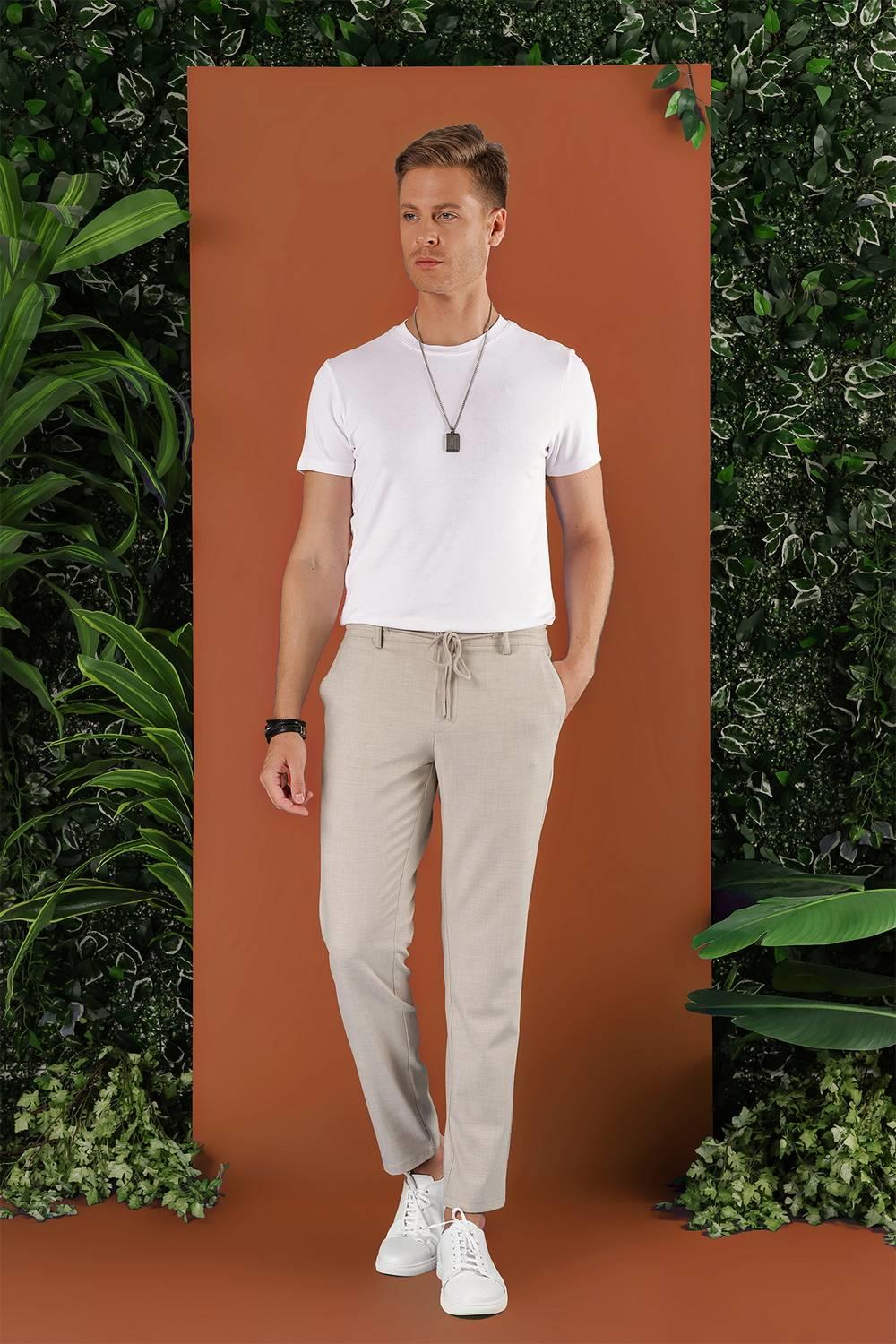 P 1117 Slim Fit Bej Spor Pantolon