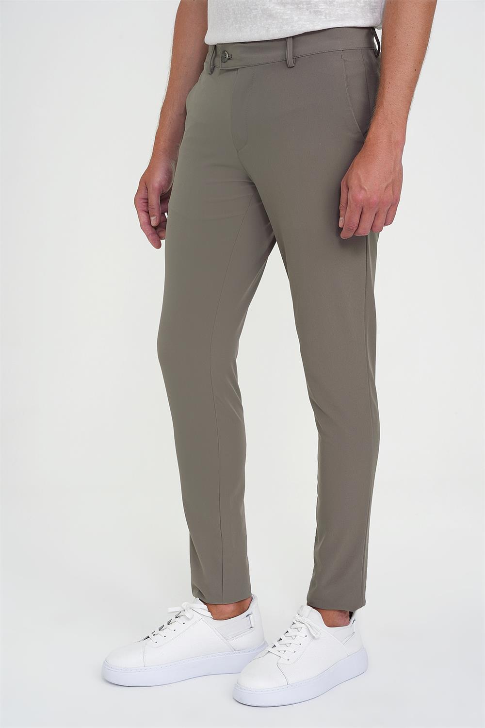 P 1144 Slim Fit Yan Cepli Düz Esnek Casuel Vizon Pantolon