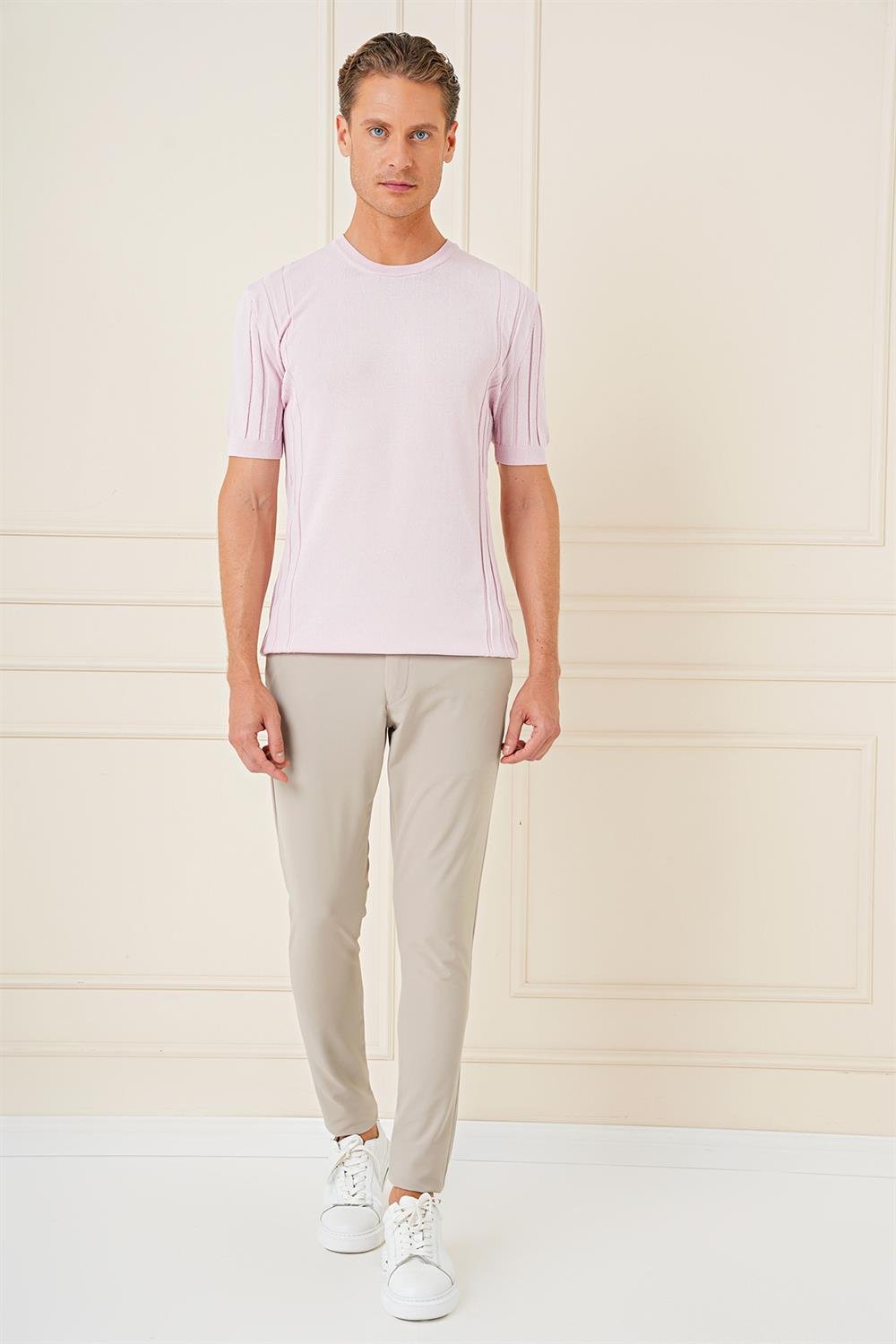 P 1144 Slim Fit Yan Cepli Düz Esnek Casuel Koyu Bej Pantolon