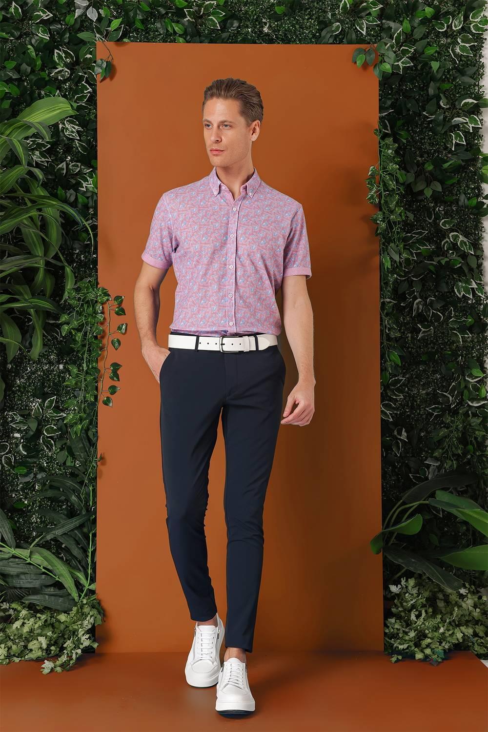 P 1144 Slim Fit Yan Cepli Düz Esnek Casuel Lacivert Pantolon