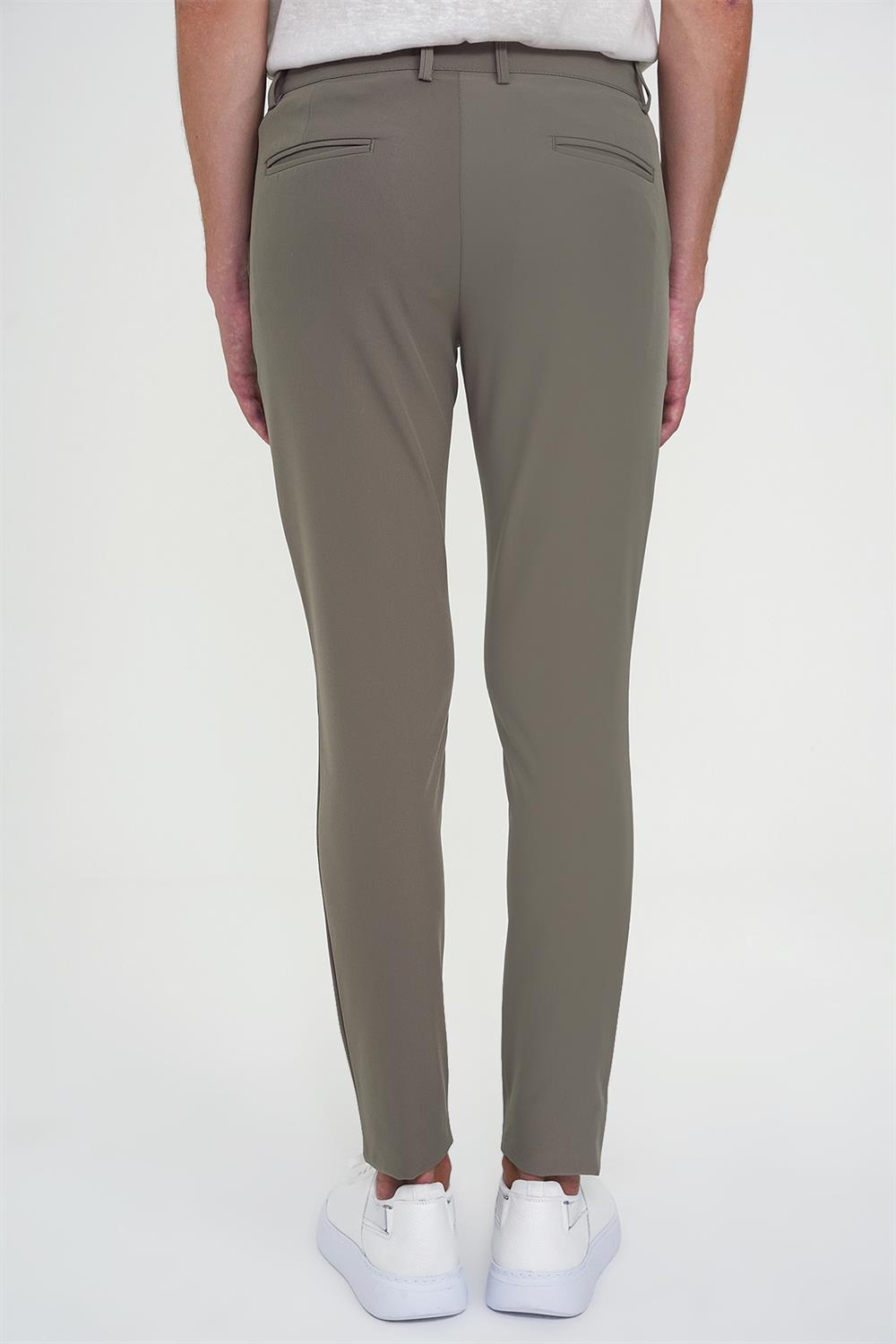 P 1144 Slim Fit Yan Cepli Düz Esnek Casuel Vizon Pantolon